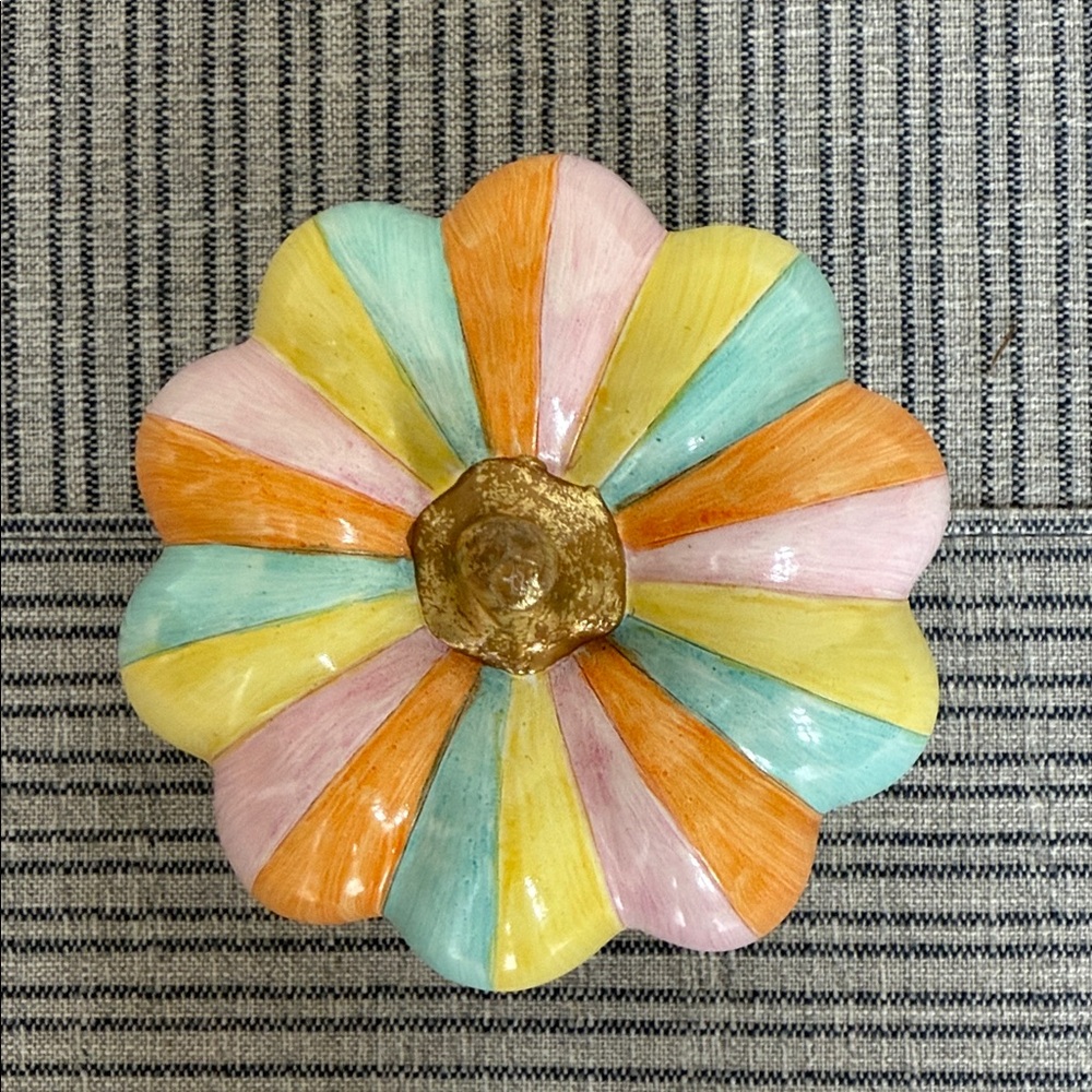 MacKenzie-Childs Cotton Candy Check and Stripe Pumpkin-New in box - Picture 3 of 4